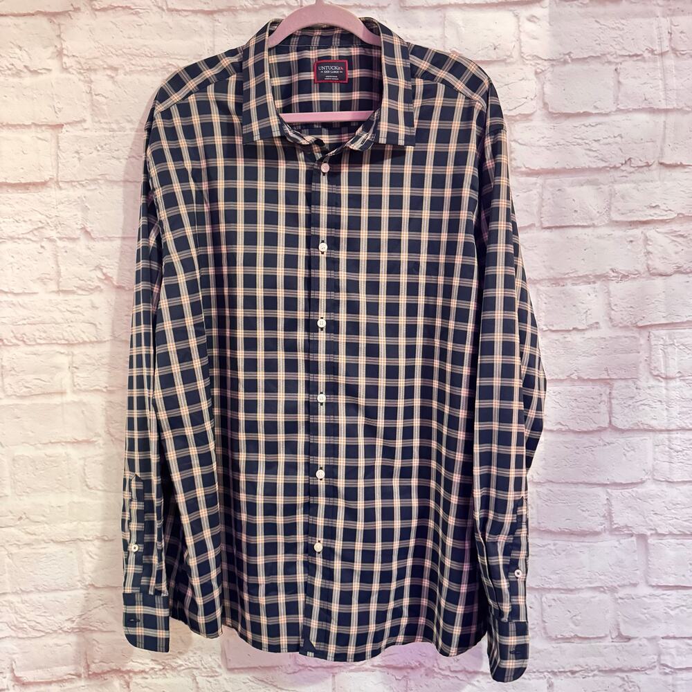 UNTUCKit Blue/tan/red plaid men’s long sleeved shirt polyester sz XXXL #business